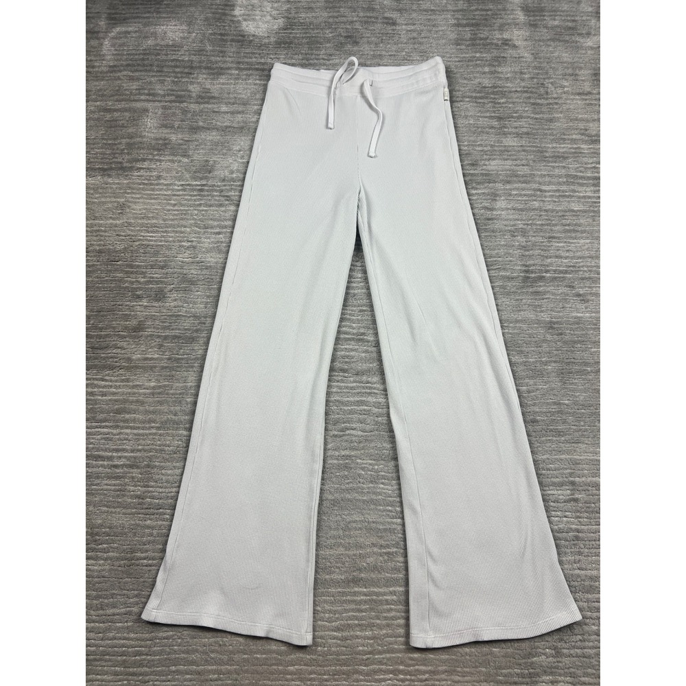 Gilly Hicks Lounge Pants Womens S White Waffle Knit Wide Leg Drawstring Thermal
